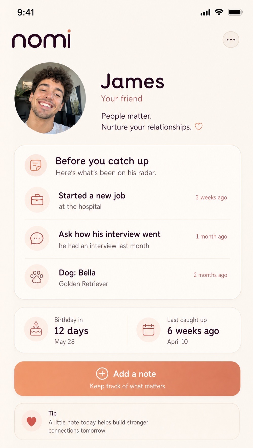 nomi: a catch-up recap before you meet